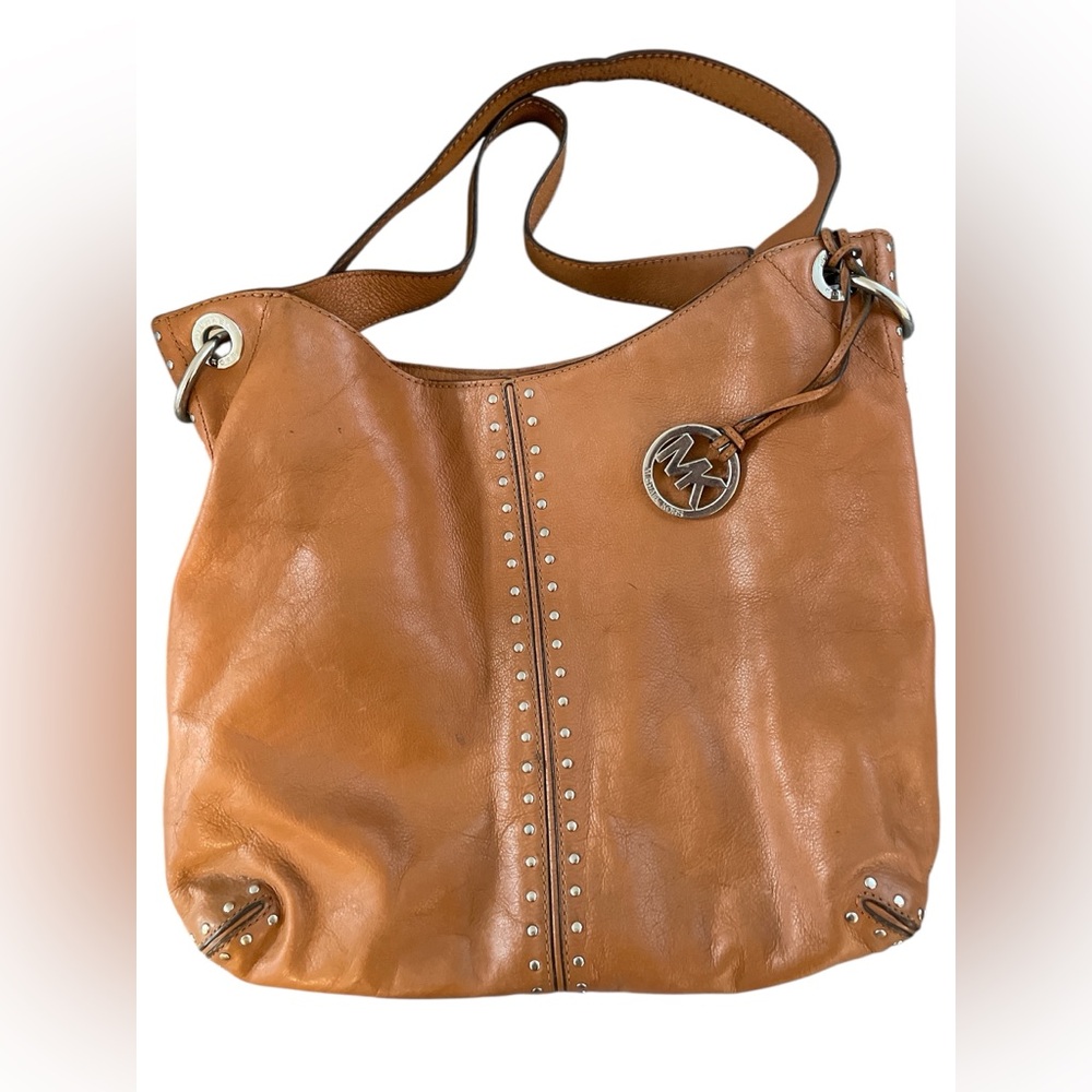 Y2K Michael Kors Cognac Leather Hobo | Studded Boho Chic Early 2000s It Girl Bag - Picture 2 of 16